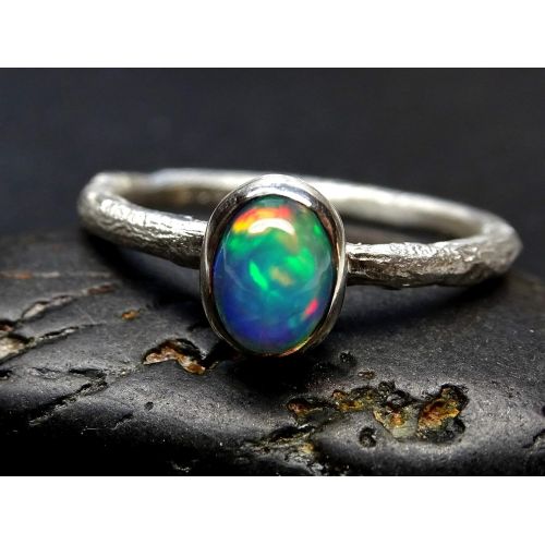  CrazyAss Jewelry Designs opal engagement ring silver, molten opal ring silver, branch opal ring for her, twig opal ring October birthstone opal anniversary gift