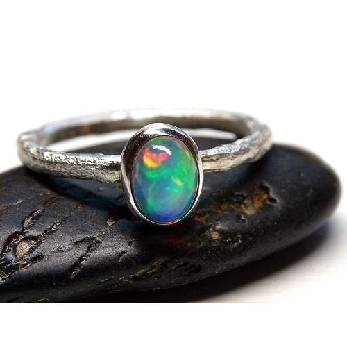  CrazyAss Jewelry Designs opal engagement ring silver, molten opal ring silver, branch opal ring for her, twig opal ring October birthstone opal anniversary gift