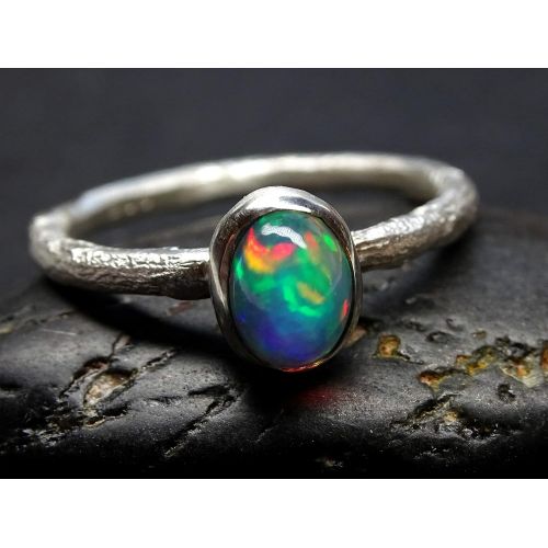  CrazyAss Jewelry Designs opal engagement ring silver, molten opal ring silver, branch opal ring for her, twig opal ring October birthstone opal anniversary gift