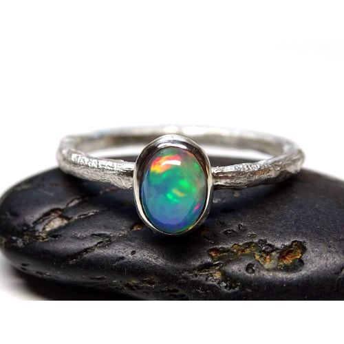  CrazyAss Jewelry Designs opal engagement ring silver, molten opal ring silver, branch opal ring for her, twig opal ring October birthstone opal anniversary gift