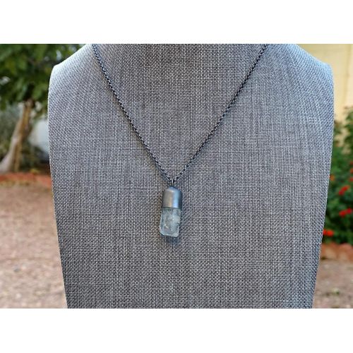  CrazyAss Jewelry Designs big aquamarine crystal necklace black silver, men crystal necklace, unique gift for women, rough aquamarine crystal, raw crystal pendant