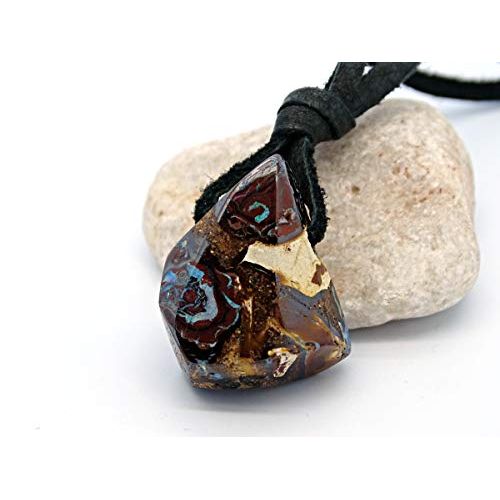  CrazyAss Jewelry Designs big Yowah opal pendant, mens Boulder opal necklace leather, mens opal pendant, opal anniversary gift for him, October birthstone pendant