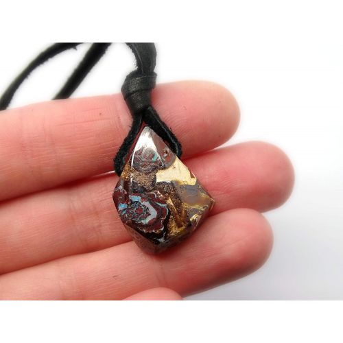 CrazyAss Jewelry Designs big Yowah opal pendant, mens Boulder opal necklace leather, mens opal pendant, opal anniversary gift for him, October birthstone pendant