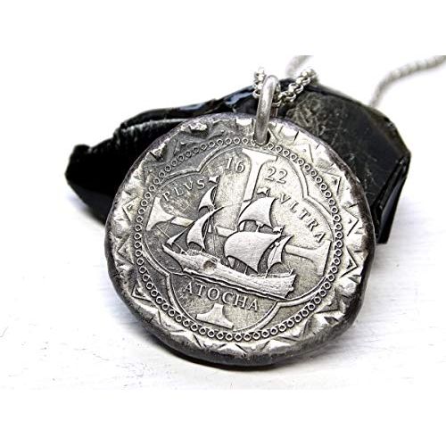  CrazyAss Jewelry Designs Atocha coin pendant silver, silver atocha coin necklace, silver shipwreck coin pendant, big mens coin pendant, unique gift for him