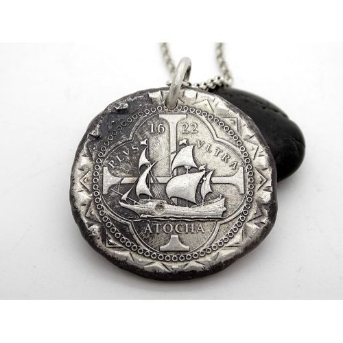  CrazyAss Jewelry Designs Atocha coin pendant silver, silver atocha coin necklace, silver shipwreck coin pendant, big mens coin pendant, unique gift for him