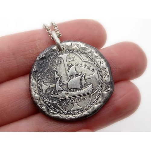  CrazyAss Jewelry Designs Atocha coin pendant silver, silver atocha coin necklace, silver shipwreck coin pendant, big mens coin pendant, unique gift for him