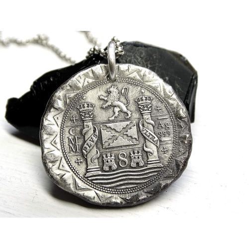  CrazyAss Jewelry Designs Atocha coin pendant silver, silver atocha coin necklace, silver shipwreck coin pendant, big mens coin pendant, unique gift for him