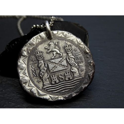  CrazyAss Jewelry Designs Atocha coin pendant silver, silver atocha coin necklace, silver shipwreck coin pendant, big mens coin pendant, unique gift for him