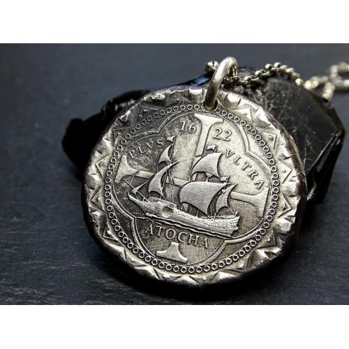  CrazyAss Jewelry Designs Atocha coin pendant silver, silver atocha coin necklace, silver shipwreck coin pendant, big mens coin pendant, unique gift for him