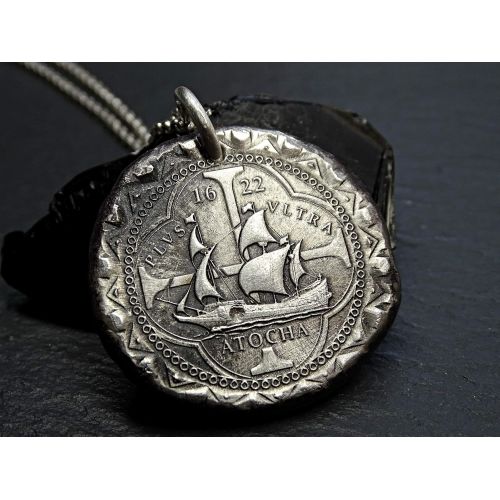  CrazyAss Jewelry Designs Atocha coin pendant silver, silver atocha coin necklace, silver shipwreck coin pendant, big mens coin pendant, unique gift for him