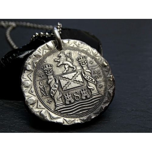  CrazyAss Jewelry Designs Atocha coin pendant silver, silver atocha coin necklace, silver shipwreck coin pendant, big mens coin pendant, unique gift for him