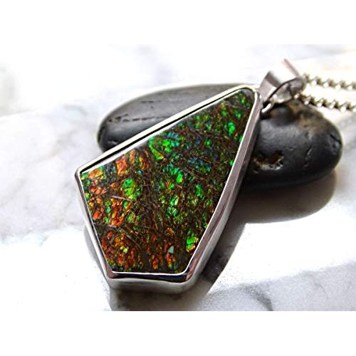  CrazyAss Jewelry Designs rare Ammolite pendant silver, green red Ammolite necklace, mens gemstone pendant gift for him, dragon skin pendant, genuine fossil pendant