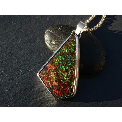  CrazyAss Jewelry Designs rare Ammolite pendant silver, green red Ammolite necklace, mens gemstone pendant gift for him, dragon skin pendant, genuine fossil pendant