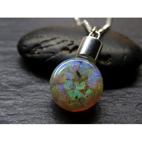  CrazyAss Jewelry Designs floating opal pendant, Australian opal pendant, glass flask opal pendant, raw opal necklace, October birthstone necklace anniversary gift