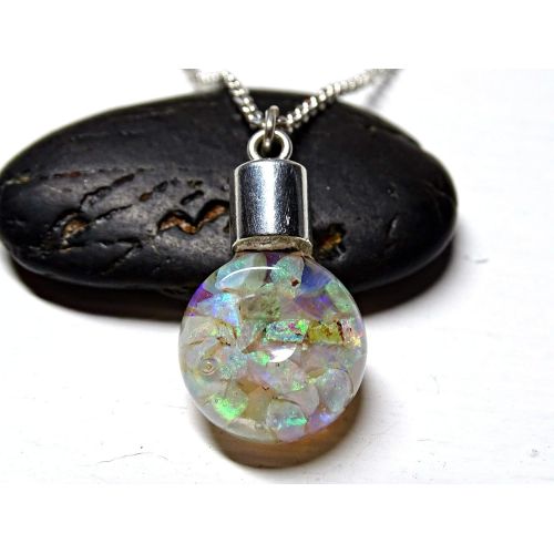  CrazyAss Jewelry Designs floating opal pendant, Australian opal pendant, glass flask opal pendant, raw opal necklace, October birthstone necklace anniversary gift