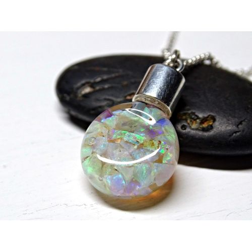  CrazyAss Jewelry Designs floating opal pendant, Australian opal pendant, glass flask opal pendant, raw opal necklace, October birthstone necklace anniversary gift