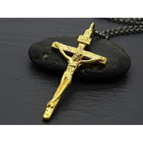  CrazyAss Jewelry Designs gold cross necklace mens, vintage gold cross, mens cross pendant, two tone cross necklace, mens cross necklace, cross gift for him