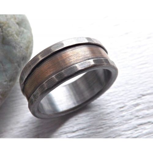  CrazyAss Jewelry Designs bronze ring silver, bronze wedding band, alternate mens wedding band, rustic silver ring bronze rustic wedding ring, mens engagement ring, anniversary gift, mixed metal ring