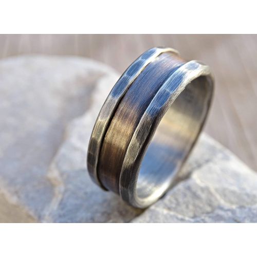  CrazyAss Jewelry Designs bronze ring silver, bronze wedding band, alternate mens wedding band, rustic silver ring bronze rustic wedding ring, mens engagement ring, anniversary gift, mixed metal ring