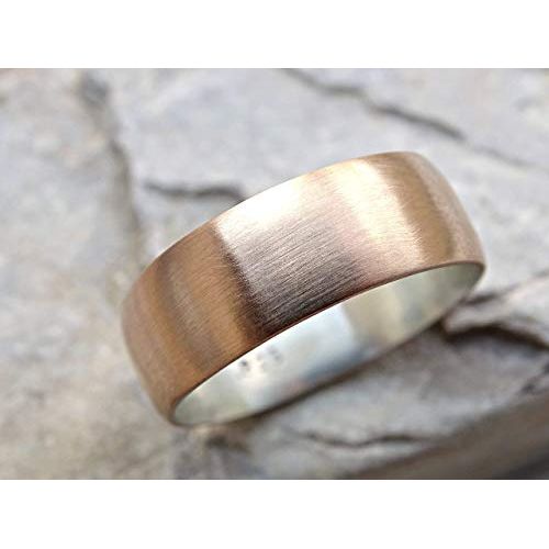  CrazyAss Jewelry Designs bronze wedding ring, domed bronze ring silver, mens ring silver bronze, mens wedding band, mens ring mixed metal, bronze anniversary gift