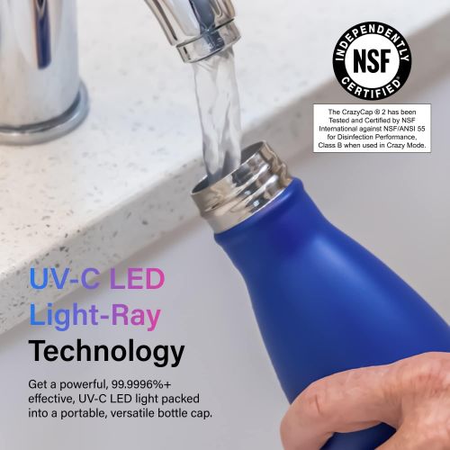  CrazyCap 2.0 UV Water Purifier & Self Cleaning Stainless Steel Insulated Water Bottle - Turns Any Water Source Into Clean Drinkable Water - Perfect for Hiking Camping Travel and Su