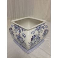 /Crazygoodbananas Ceramic bathroom tissue box , planter, English country ,blue rose