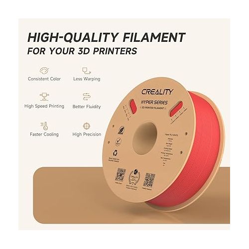  Official Creality PLA Filament 1.75mm, Hyper PLA High Speed 30-600mm/s 3D Printer Filament PLA, 1KG(2.2lbs) Spool Red PLA, Dimensional Accuracy +/-0.02mm, Fit Most FDM 3D Printers