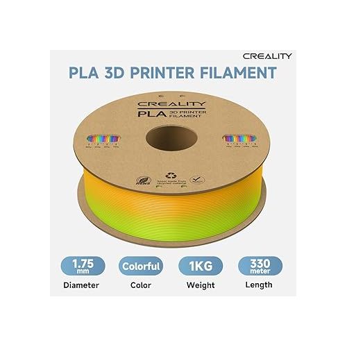  Creality 3D Printer Filament, PLA Filament 1.75mm Cardboard Spool Smooth Printing Less-Tangle Dimensional Accuracy +/- 0.02mm 1kg/Roll(2.2lbs) Fit for Most FDM 3D Printers (Rainbow)