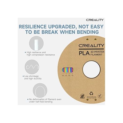  Creality 3D Printer Filament, PLA Filament 1.75mm Cardboard Spool Smooth Printing Less-Tangle Dimensional Accuracy +/- 0.02mm 1kg/Roll(2.2lbs) Fit for Most FDM 3D Printers (Rainbow)