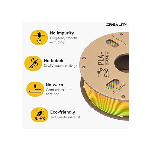  Creality PLA Plus Filament, 1.75mm PLA+ PLA Pro Filament Stronger Toughness Smooth Printing Dimensional Accuracy +/- 0.02mm 1kg(2.2lbs) Roll Cardboard Spool Fit for Most FDM 3D Printers (Rainbow)