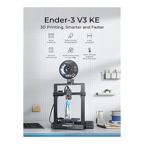  Creality Ender-3 V3 KE 3D Printer, 500 mm/s High-Speed Printing with Auto-Leveling, Sprite Direct Extruder Supports 300℃ Printing, Ultra-Smooth and Stable, 220×220×250 mm Print Volume