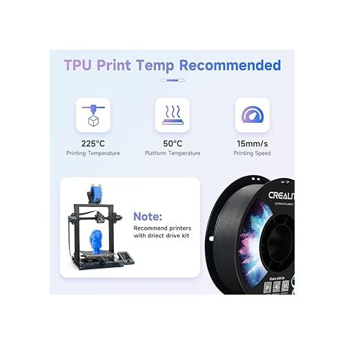  Official Creality Flexible TPU 3D Printer Filament, TPU 3D Printing Material 1.75mm 1kg, Dimensional Accuracy +/- 0.03 mm, 95A Shore Hardness and Good Layer Bonding Performance