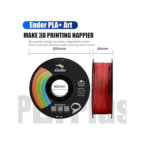  Creality PLA Filament Pro Dark Red, 1.75mm 3D Printer Filament, Ender PLA + (Plus) Printing Filament, 1kg(2.2lbs)/Spool, Dimensional Accuracy ±0.03mm. Fit Most FDM Printer