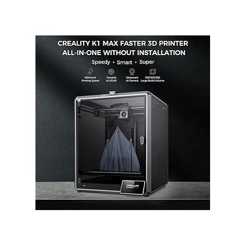  Creality K1 MAX 3D Printer Upgrade with 600mm/s Printing Speed 300°C High-Temperature Nozzle Direct Extruder Hands-Free Auto Leveling Dual Z Axes Stable Cube Frame 11.81x11.81x11.81inch