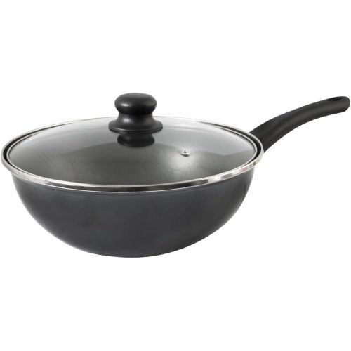  Crealys 510089 Wok/Pfanne, pulverbeschichteter Titan-Stahl mit Bakelit-Griffen, 28 cm, glanzendes Schwarz