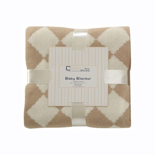  Cream Bebe Argyle 100% Cotton Knit Baby Blanket, Camel/Ivory