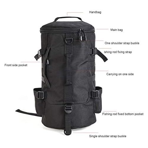  [아마존베스트]Creamon Cylindrical Fishing Backpack, Cylindrical Fishing Backpack, Large Capacity Polyester Fishing Backpack, Fishing Rod Holder