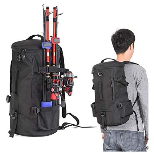  [아마존베스트]Creamon Cylindrical Fishing Backpack, Cylindrical Fishing Backpack, Large Capacity Polyester Fishing Backpack, Fishing Rod Holder