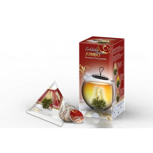  Creano Teeblumen-Mix in XXL-Groesse, Geschenkset mit Jumbo-Glaskanne 1,5l (inklusive Edelstahlfilter) | Weisstee (3 verschiedene Sorten)