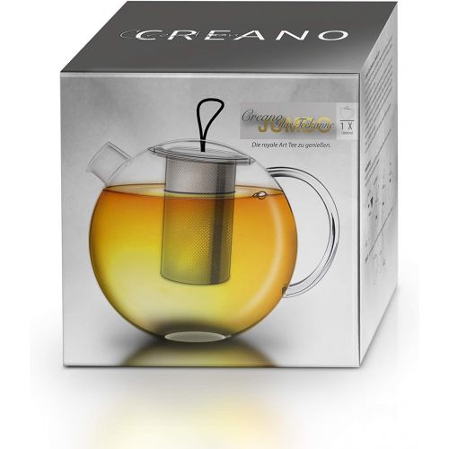  Creano Teekanne Jumbo aus Glas, 3-teilige Glasteekanne im Teekannenset mit integriertem Edelstahl-Sieb & Glas-Deckel, multifunktionale Design-Glas-Teekanne, All-in-one, 1,0l