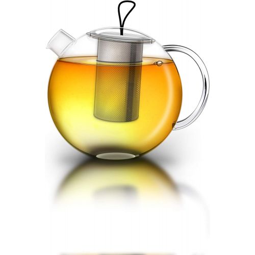  Creano Teekanne Jumbo aus Glas, 3-teilige Glasteekanne im Teekannenset mit integriertem Edelstahl-Sieb & Glas-Deckel, multifunktionale Design-Glas-Teekanne, All-in-one, 1,0l