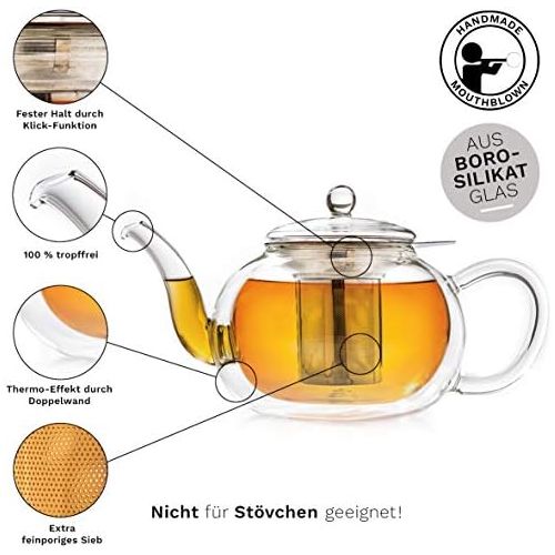  Creano Double-Walled Glass Teapot 1.2 L with Stainless Steel Filter - Drip-Free