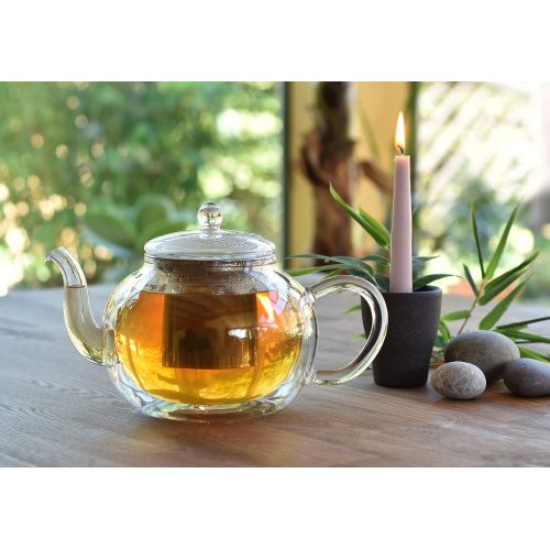  Creano Double-Walled Glass Teapot 1.2 L with Stainless Steel Filter - Drip-Free