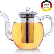 Creano Glas-Teekanne 1,5l, 3-teiliger Teebereiter mit integriertem Edelstahl-Sieb und Glas-Deckel, ideal zur Zubereitung von losen Tees, tropffrei, All-in-one