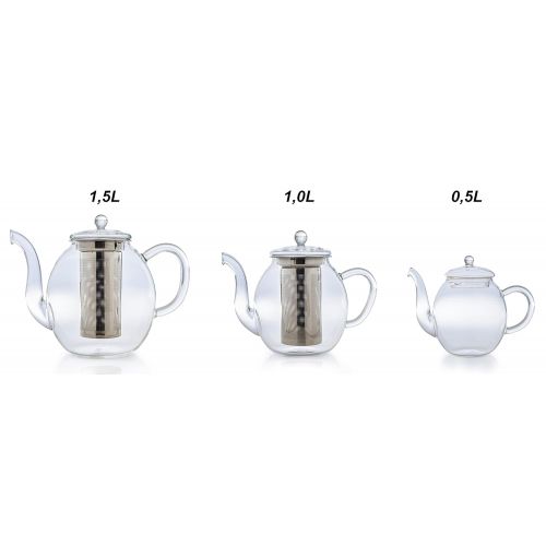  Creano Glas-Teekanne 1,0l, 3-teiliger Teebereiter mit integriertem Edelstahl-Sieb und Glas-Deckel, ideal zur Zubereitung von losen Tees, tropffrei, all-in-one