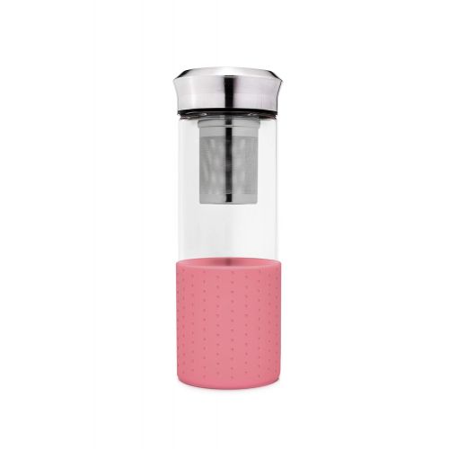  Creano TeebereiterTeamaker - Teeflasche to go aus Glas mit Sieb fuer losen Tee inkl. Neoprentasche | 400ml (Rosa)