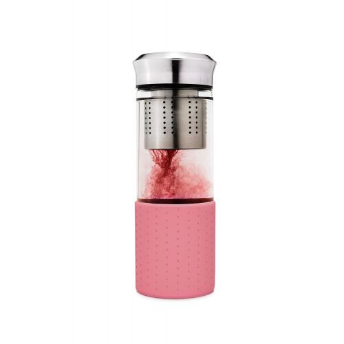  Creano TeebereiterTeamaker 400ml - Teeflasche to go aus Glas mit Sieb fuer losen Tee inkl. Neoprentasche + 3 x Teemischungen (Erbeer-Minze, Exotische Fruechte, Sanfte Limette) (Rosa)