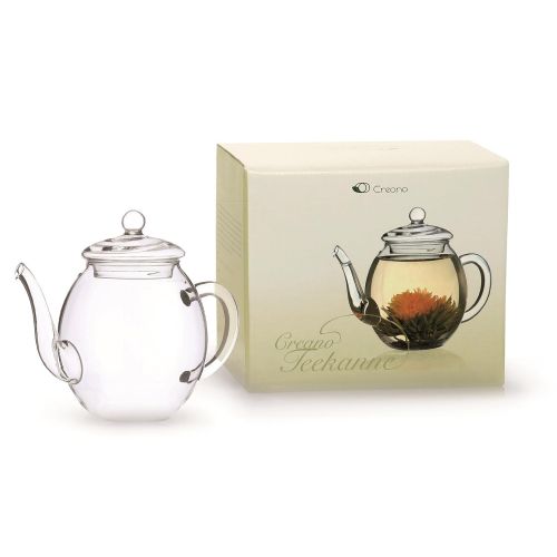  Creano Teekanne aus Glas mit Deckel fuer 500ml Tee aus Teeblumen, Teerosen und losem Tee sowie Teebeuteln | hochwertig, hitzebestandig