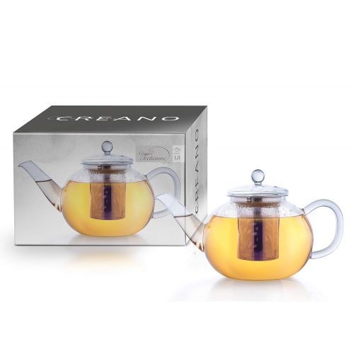  Creano Glas-Teekanne 1,2l 3-teiliger Teebereiter mit integriertem Edelstahl-Sieb und Glas-Deckel, ideal zur Zubereitung von losen Tees, tropffrei, all-in-one