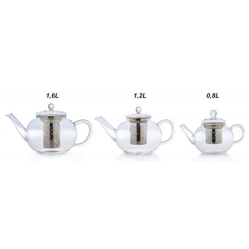  Creano Glas-Teekanne 1,2l 3-teiliger Teebereiter mit integriertem Edelstahl-Sieb und Glas-Deckel, ideal zur Zubereitung von losen Tees, tropffrei, all-in-one